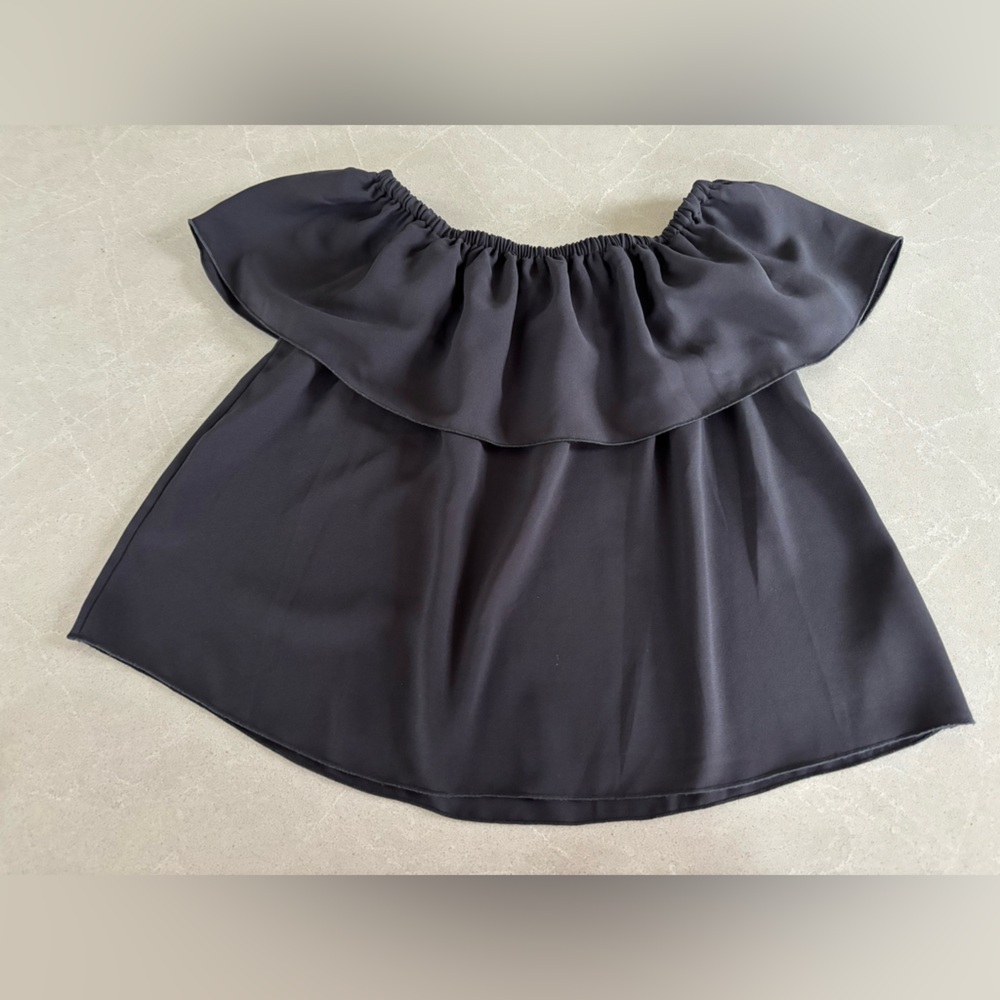 Wilfred Off the Shoulder Flowy Top Dark Blue Gray Size XXS Silk Trim Boho Chic